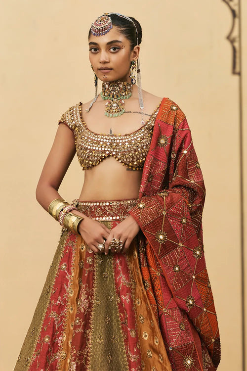 Chitrali Brocade Phulkari Lehenga Set With Phulkari Dupatta