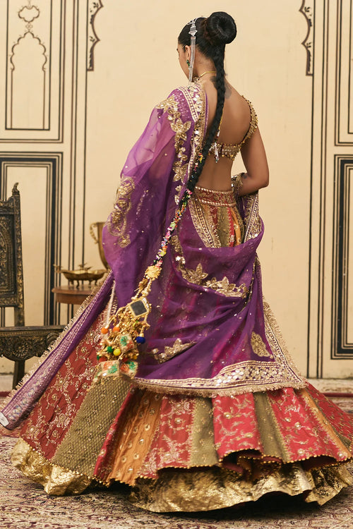 Chitrali Brocade Phulkari Lehenga Set With Organza Dupatta