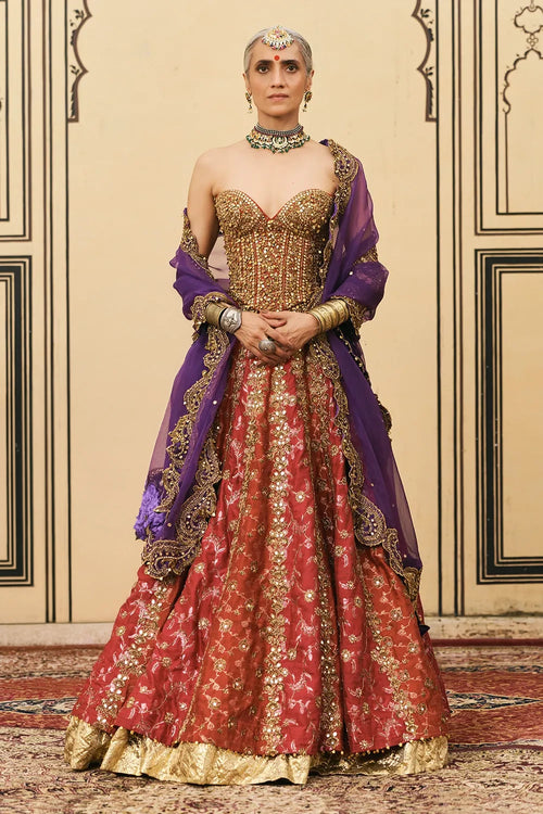 Do-Rang Gota Lehenga Set With Organza Dupatta