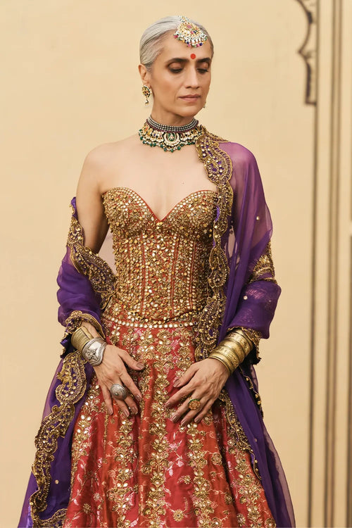 Do-Rang Gota Lehenga Set With Organza Dupatta
