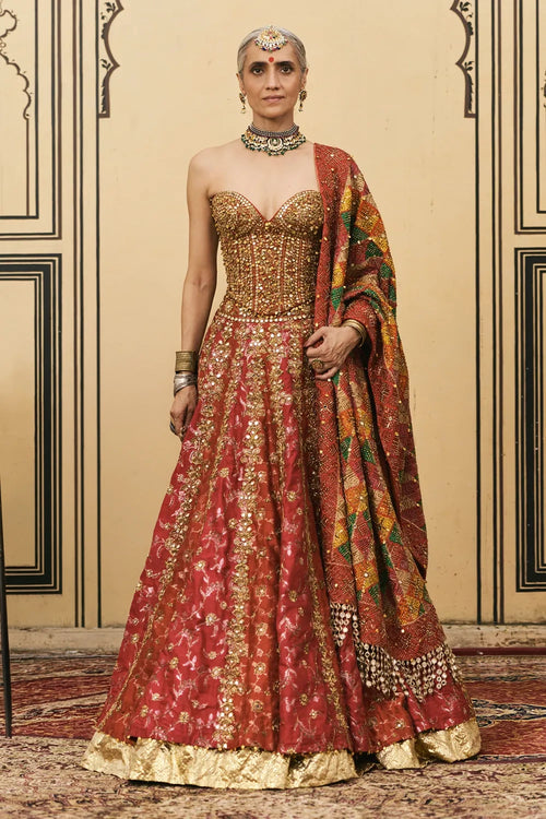 Do-Rang Gota Lehenga Set With Phulkari Dupatta