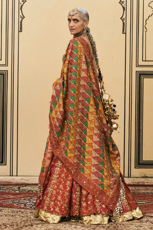 Do-Rang Gota Lehenga Set With Phulkari Dupatta
