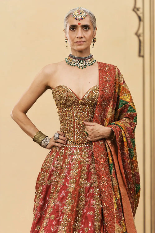 Do-Rang Gota Lehenga Set With Phulkari Dupatta