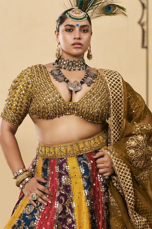 Rangotsav Phulkari Lehenga Set With Organza Dupatta