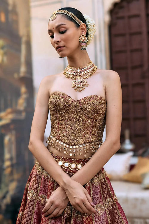 Arunima Lehenga Set with Chhavi Jaal Veil