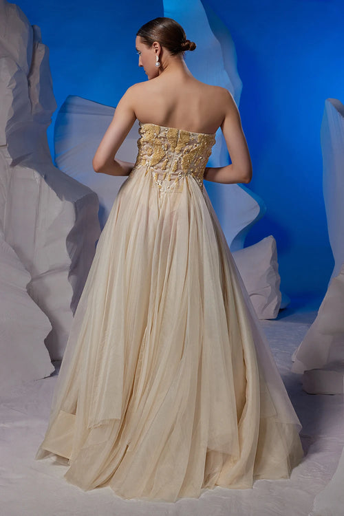 Ivory Organza Silk Minimal Tube Gown