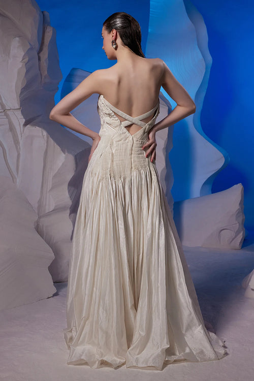 Off-White Cotton Silk Tube Gown