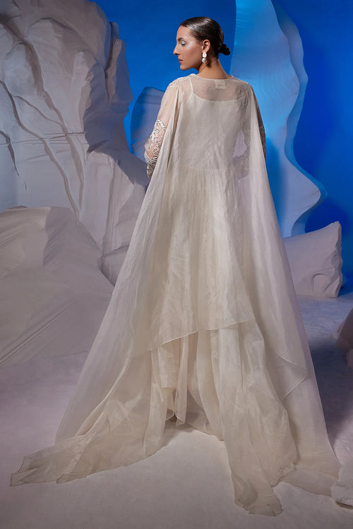 Ivory Organza Silk Embroidered Kurta