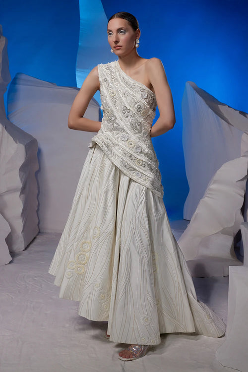 Ivory One-Shoulder Cotton Silk Gown