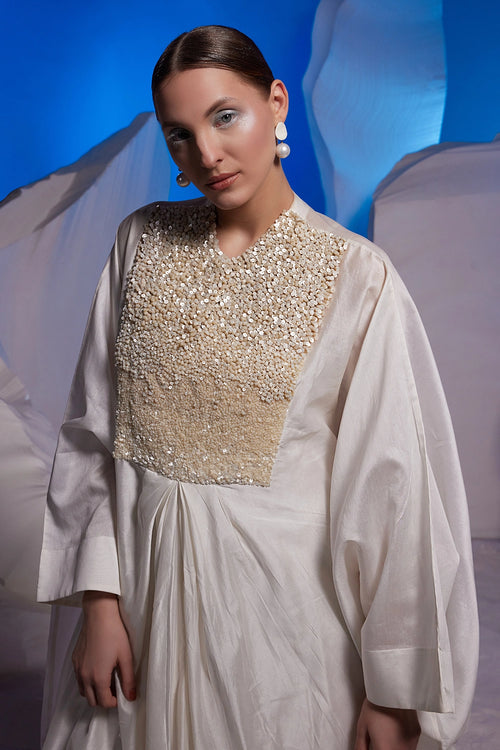 Ivory Cotton Silk Kaftan Dress