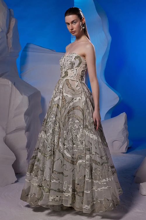 Ivory Off-Shoulder Organza Gown