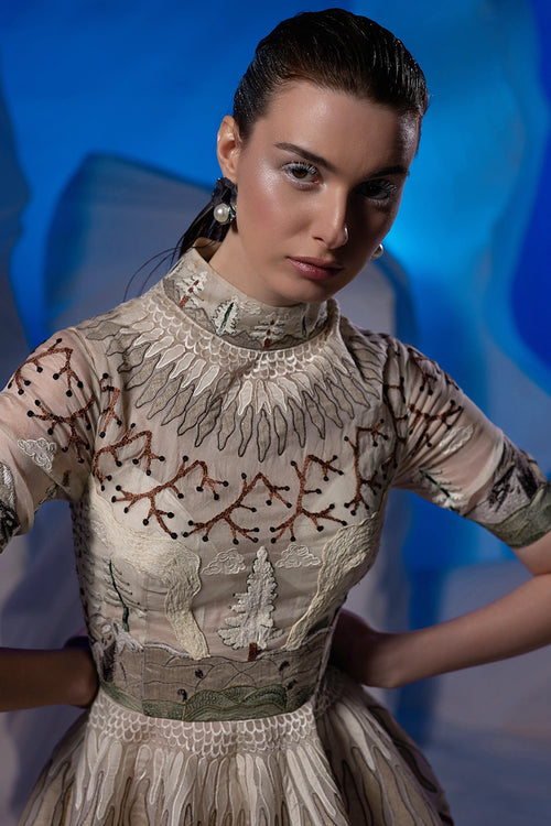 Ivory Organza Silk Gown