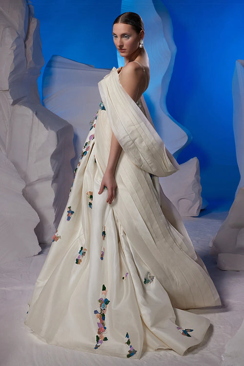 Ivory Cotton Silk Organza Layered Gown