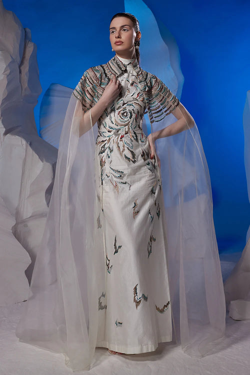 Ivory Dress with Organza Cape