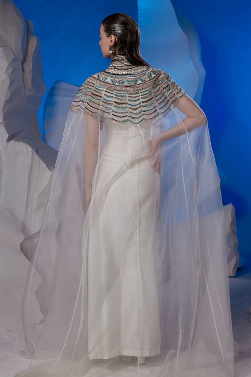 Ivory Dress with Organza Cape