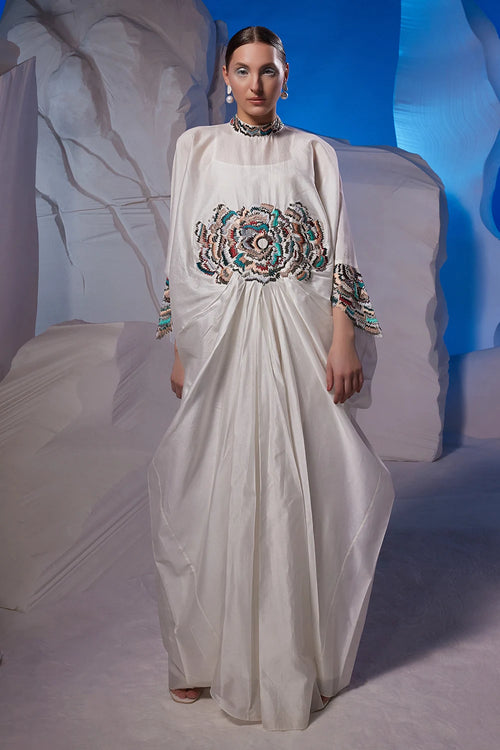 Ivory Cotton Silk Cowl Dress