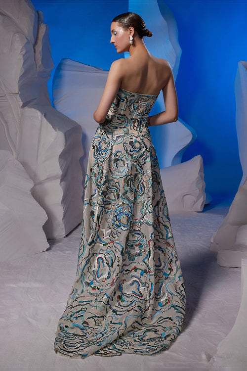 Ivory Off-Shoulder Organza Silk Gown