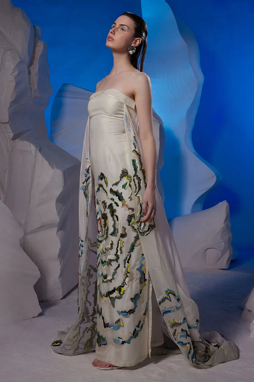 Ivory Off-Shoulder Cotton Silk Gown