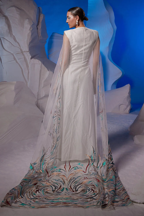 Ivory Off-Shoulder Jacket Dress with Cape