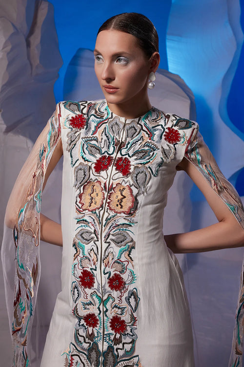 Ivory Off-Shoulder Jacket Dress with Cape