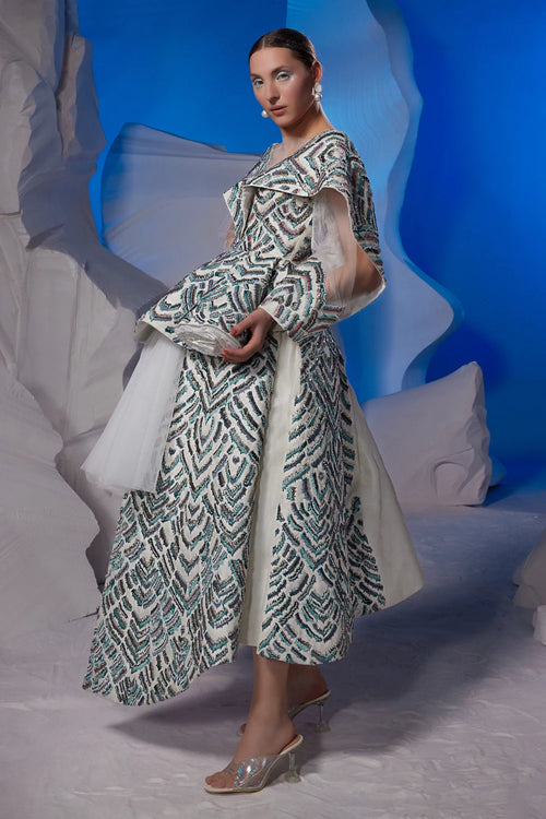 Off-White Cotton Silk Net Short Dress