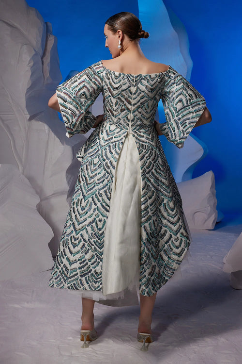 Off-White Cotton Silk Net Short Dress