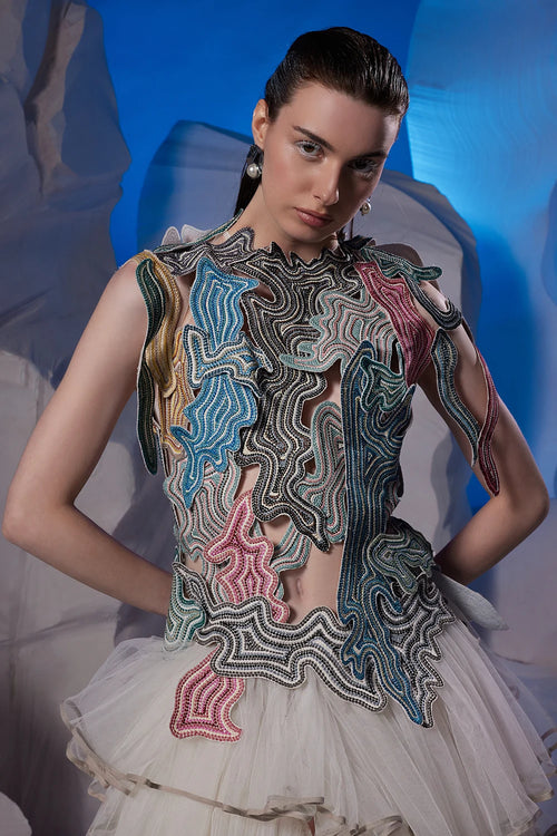 Ivory Cotton Silk Net Dress