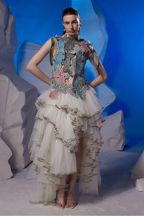 Ivory Cotton Silk Net Dress