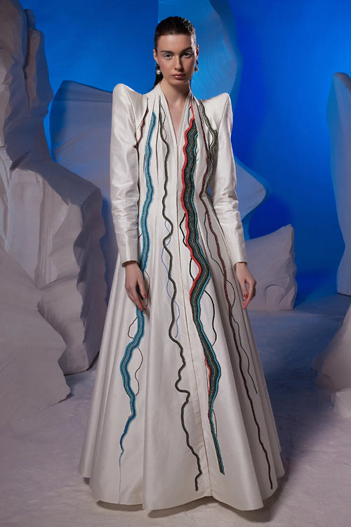 Ivory Cotton Silk Sculpted Gown