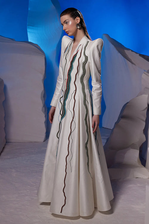 Ivory Cotton Silk Sculpted Gown