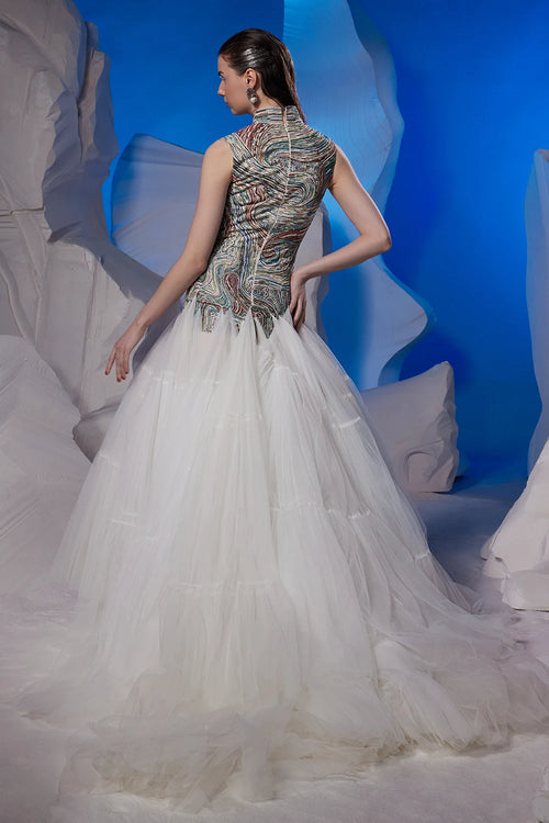 Ivory Net Cotton Sculpted Gown