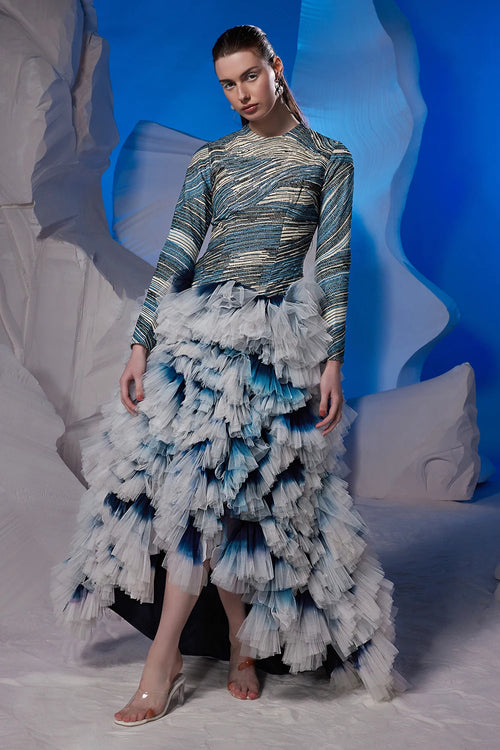 Ivory Cotton Silk Net Ethereal Gown