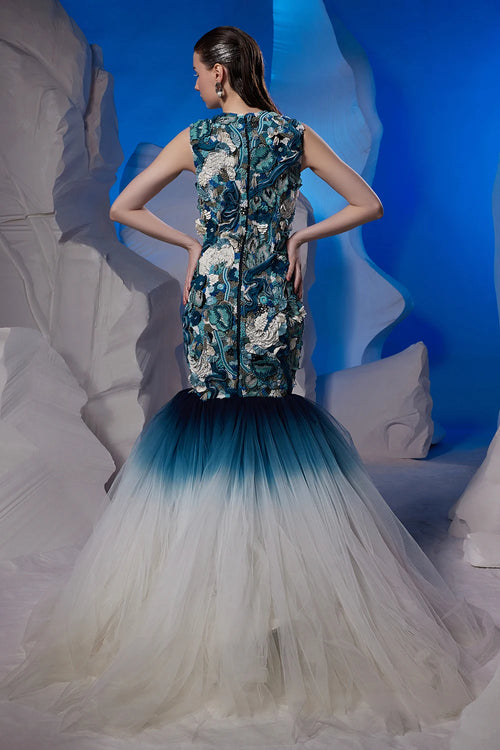 Ivory Cotton Silk Net Layered Gown