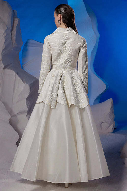 Off-White Peplum Top with Organza Skirt Set