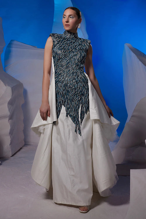 Off-White Cotton Silk Net Dress