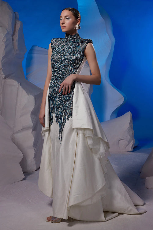 Off-White Cotton Silk Net Dress