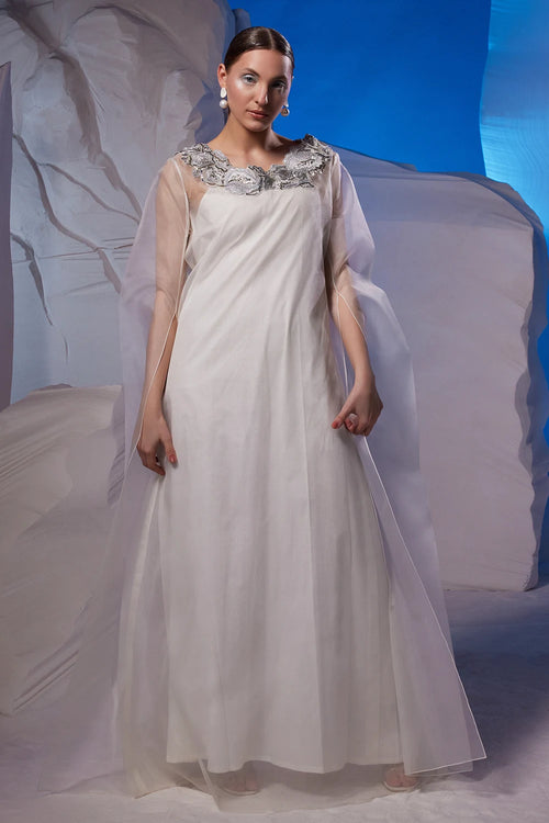 Ivory Cotton Silk Organza Kaftan
