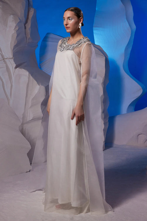 Ivory Cotton Silk Organza Kaftan