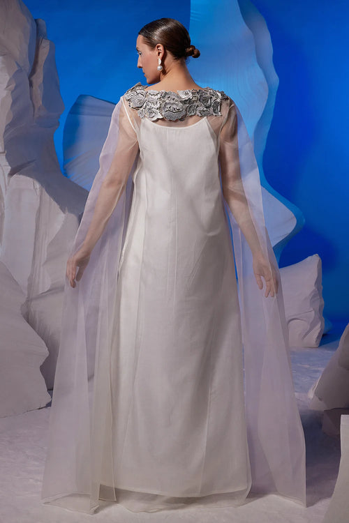 Ivory Cotton Silk Organza Kaftan
