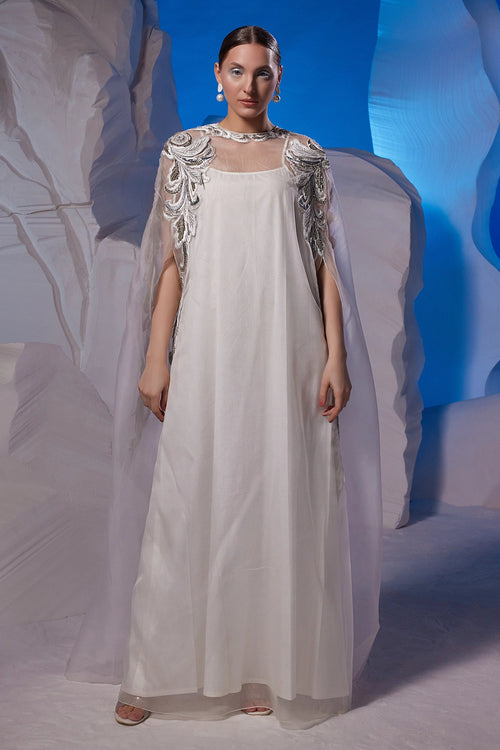 Ivory Peplum Top with Organza Skirt Set