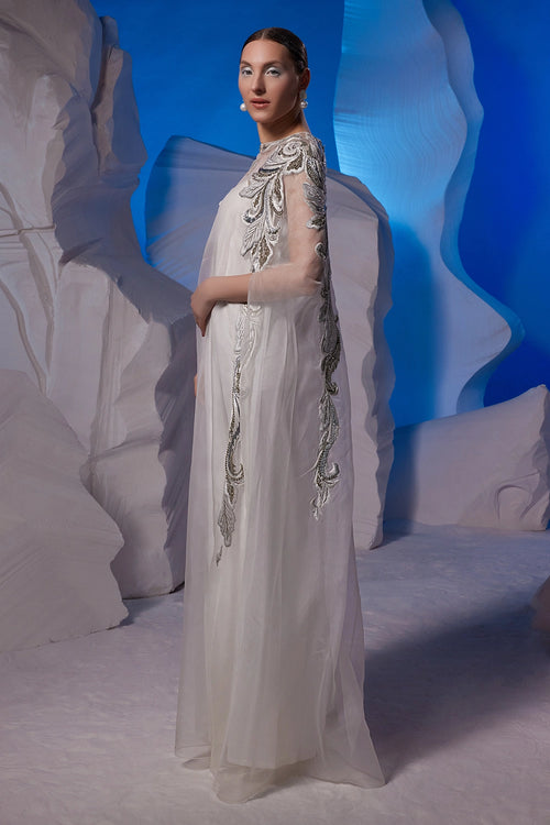 Ivory Peplum Top with Organza Skirt Set