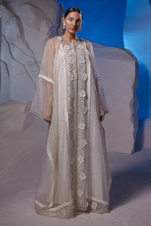 Ivory Cotton Silk And Organza Kaftan