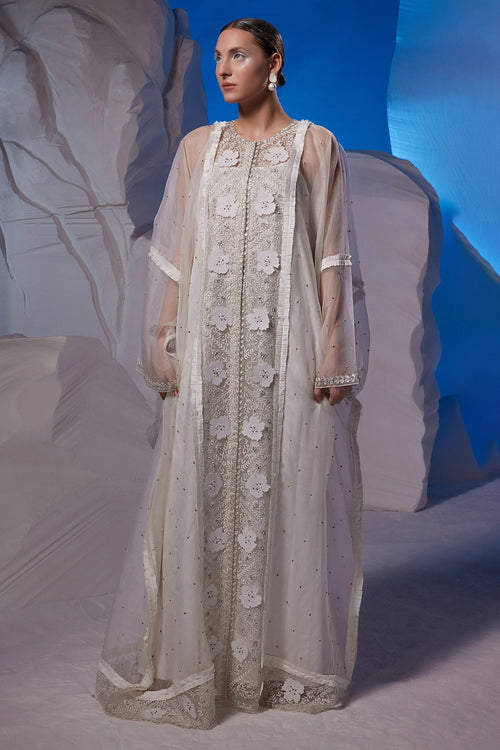 Ivory Cotton Silk And Organza Kaftan