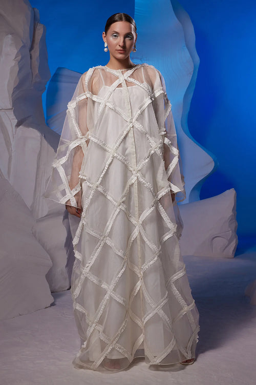 Ivory Organza Overlay Cotton Silk Kaftan