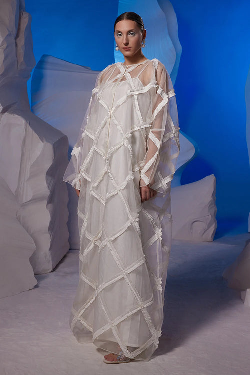 Ivory Organza Overlay Cotton Silk Kaftan