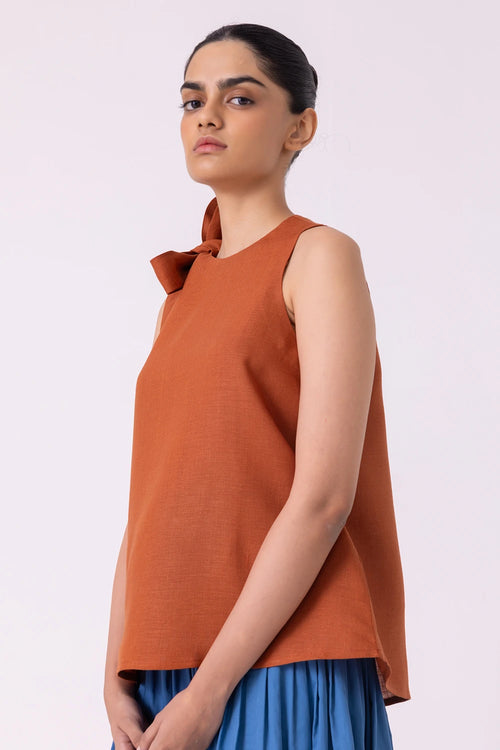 Granger Rust Linen Halter Top