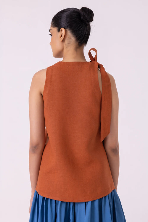 Granger Rust Linen Halter Top