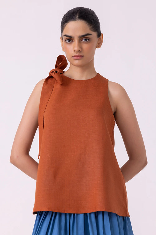 Granger Rust Linen Halter Top