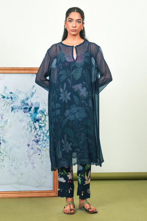Indigo Chiffon Phiran Set