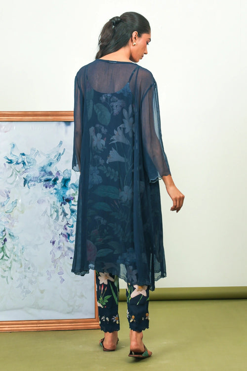 Indigo Chiffon Phiran Set